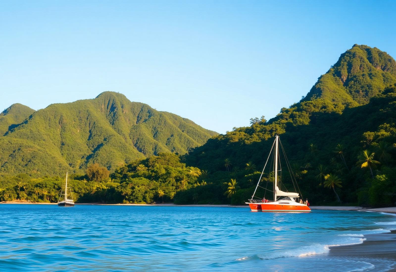 Tropical Costa Rica beach with catamaran